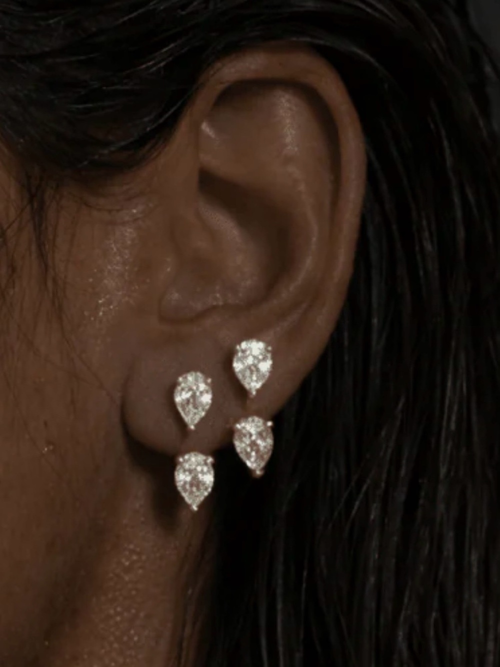 Double floating pear Cut Cubic Zirconia Drop Stud Earrings in Silver